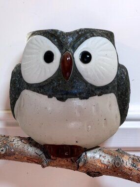 Owl Ceramic Mug White Blue Gray Whimsical Raised Owl Design Feet Coffee Mug